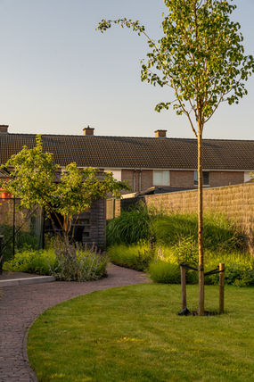 Tuinontwerp in Heule met speelse hoekjes en verrassende doorkijkjes.