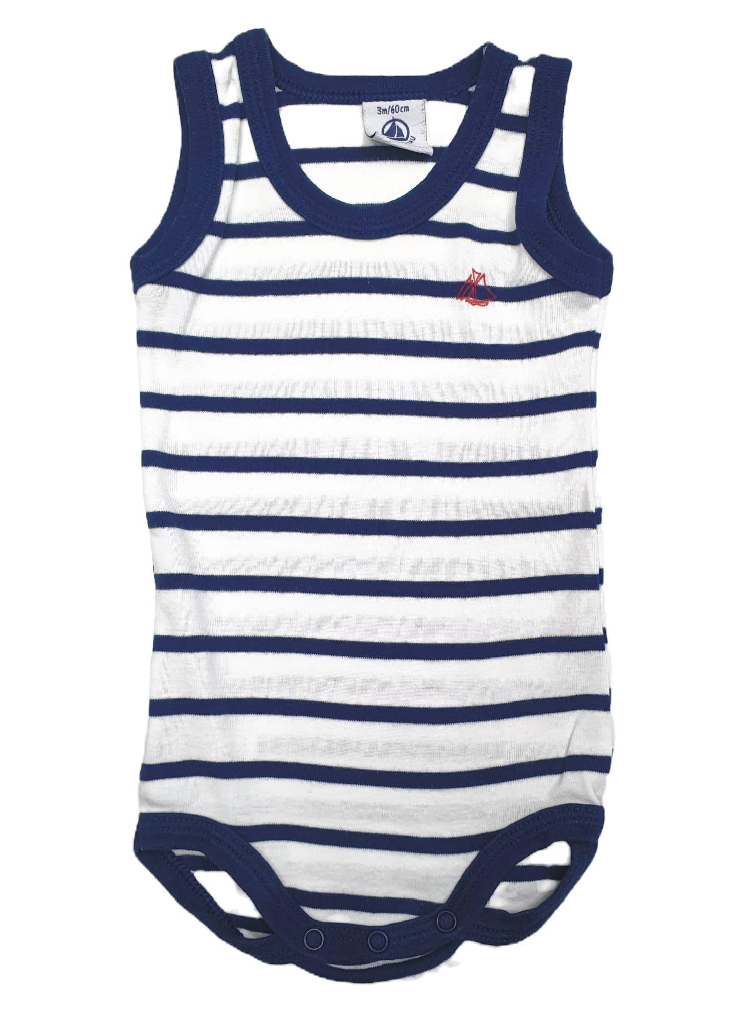 Wit/Blauw Gestreepte Romper| Petit Bateau | Maat 60 cm (56/62)