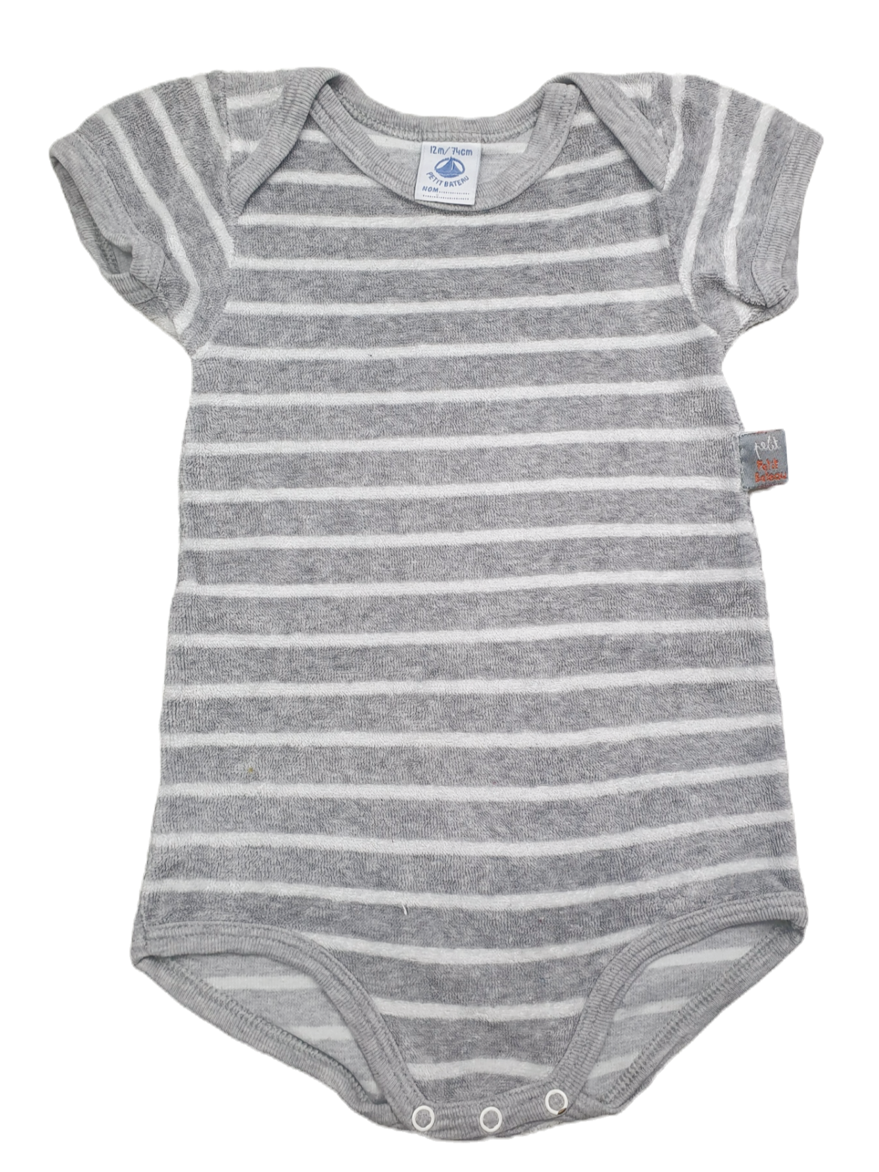 Grijs/Witte Badstof Romper | Petit Bateau | Maat 74 cm