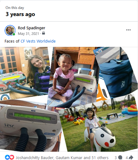 CF Vests Worldwide Facebook Memory – May 31, 2021 - Faces of Cystic Fibrosis Vests Worldwide