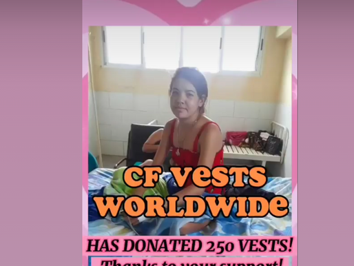 Facebook Memory – 1 de agosto de 2023El chaleco número 250 para la fibrosis quística donado fue para Damaris en #Cuba, donde CF Vest Worldwide donó 13 chalecos RespirTech para la fibrosis quística.