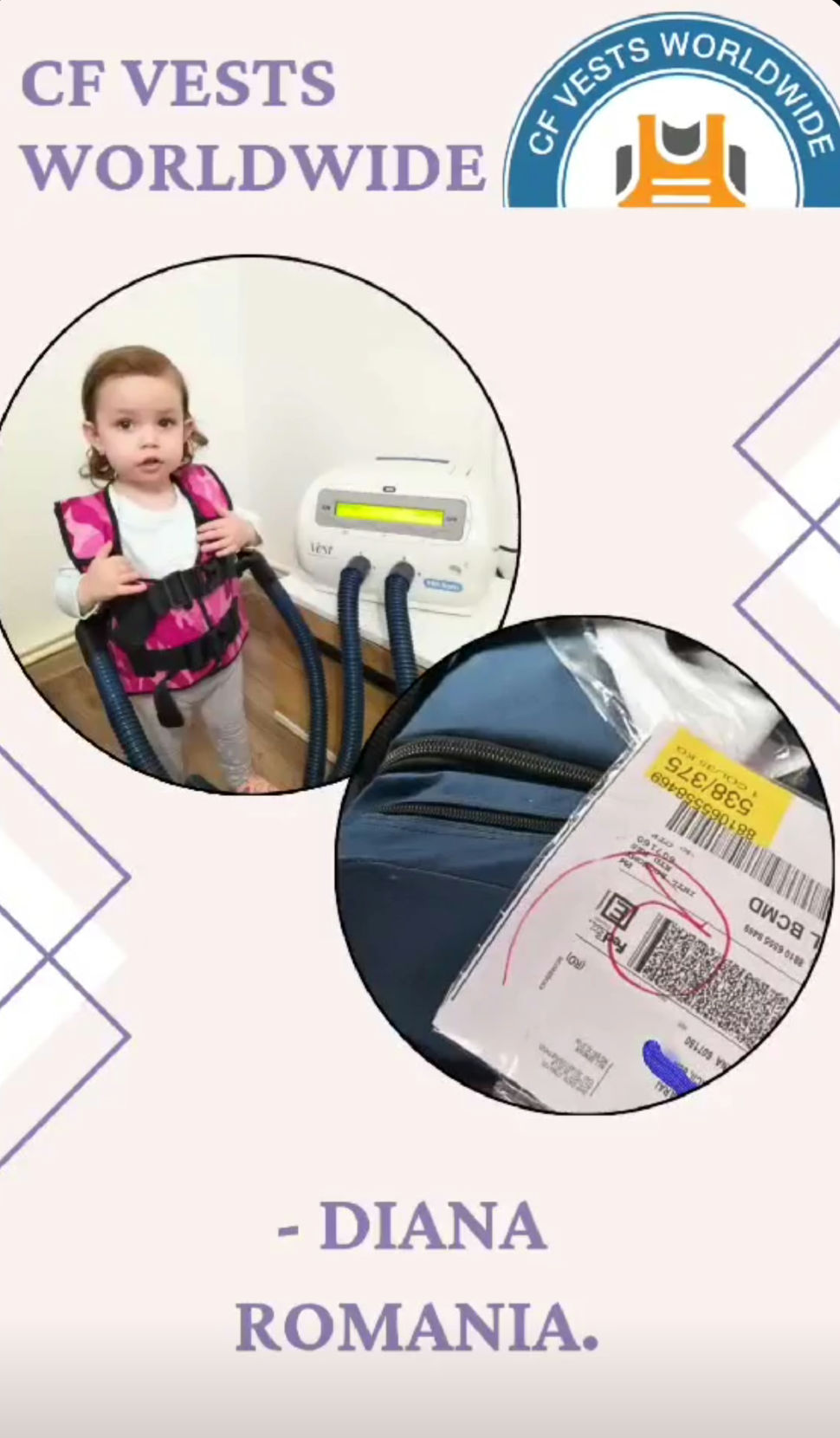 CF Vests Worldwide donated a Baxter International Hill Rom Cystic Fibrosis vest to Diana in #Iasi #Romania.