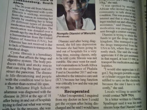 Facebook Memory – August 7, 2020 Thanks to all of her tremendous donors, CF Vests Worldwide Recipient Dlamini Tengetile Nompilo of Swaziland has made the Times of Eswatini!