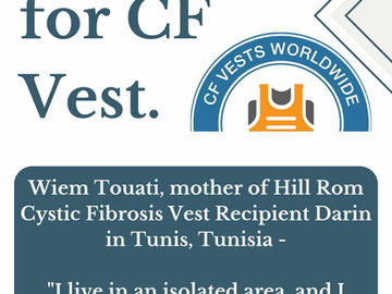 شهادة من منظمة CF Vests Worldwide، ويم تواتي، والدة دارين، المتلقي لسترة التليف الكيسي من هيل روم، في تونس العاصمة، تونس -