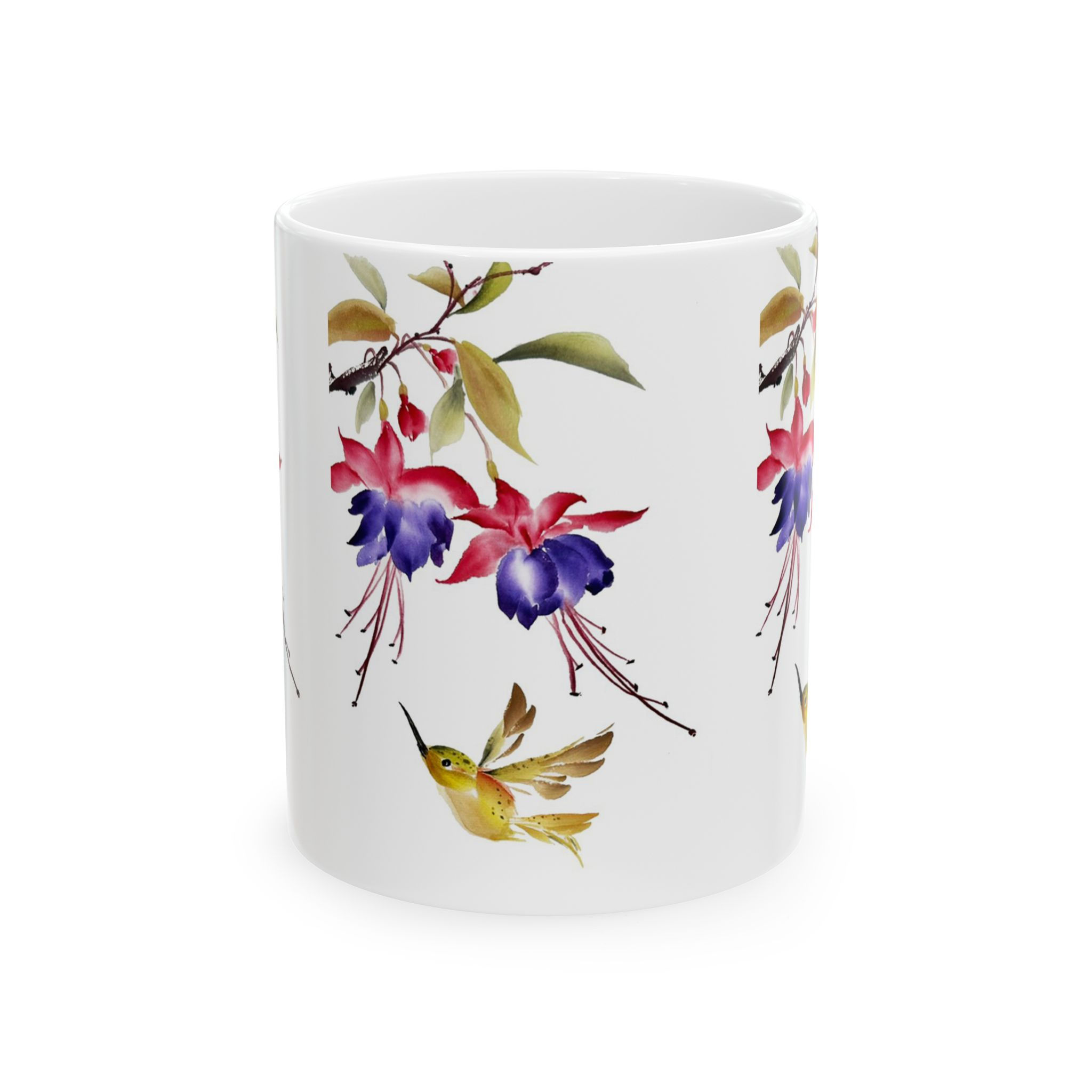 Fuchsia & humming bird- Fine Art Ceramic Mug, (11oz, 15oz)