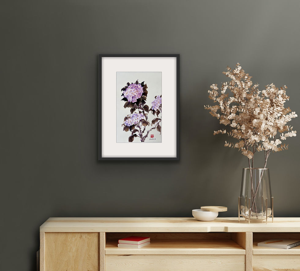 Thumbnail: Violet Serenity- Hydrangeas Chinese brush painting