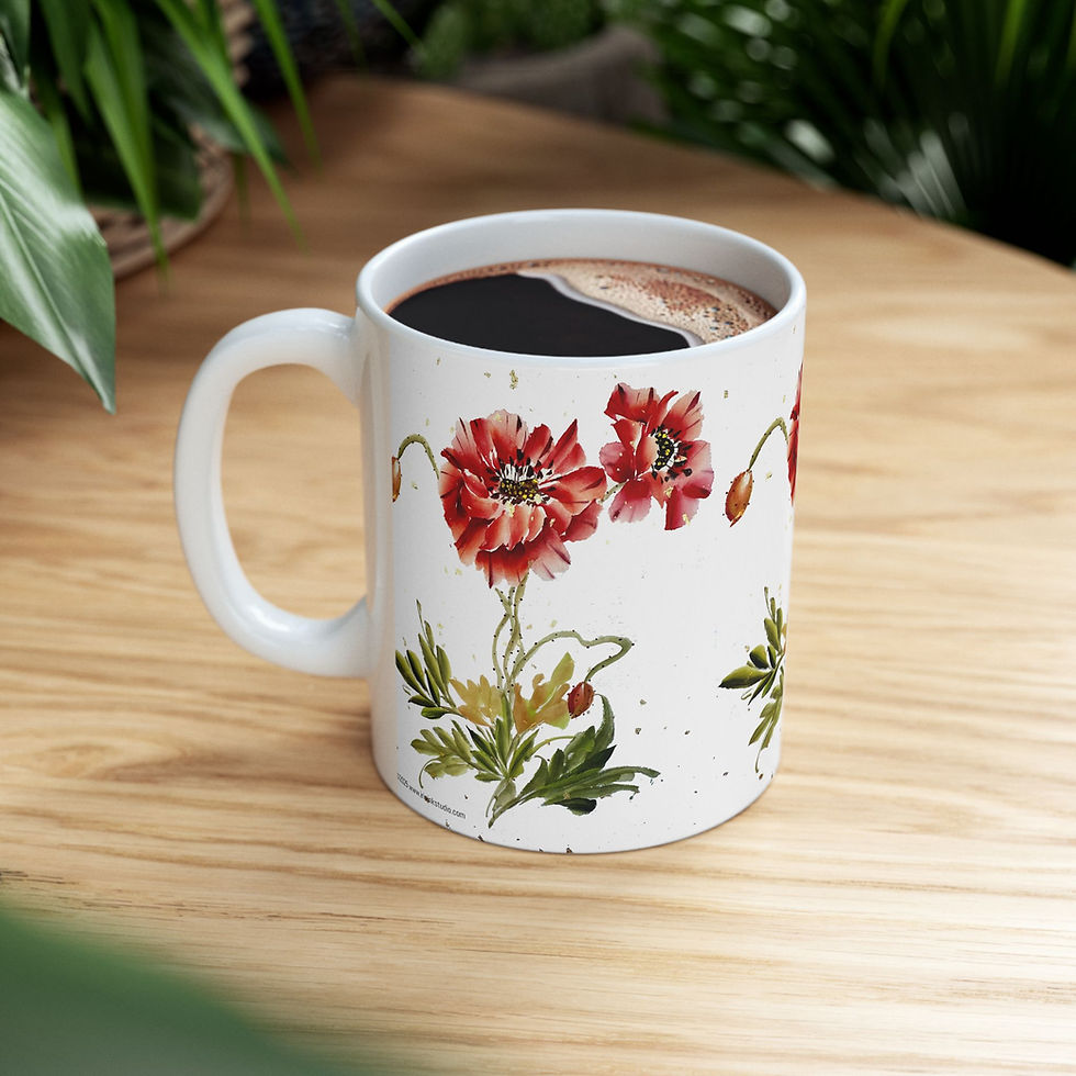Thumbnail: Poppies- Fine Art Ceramic Mug, (11oz, 15oz)