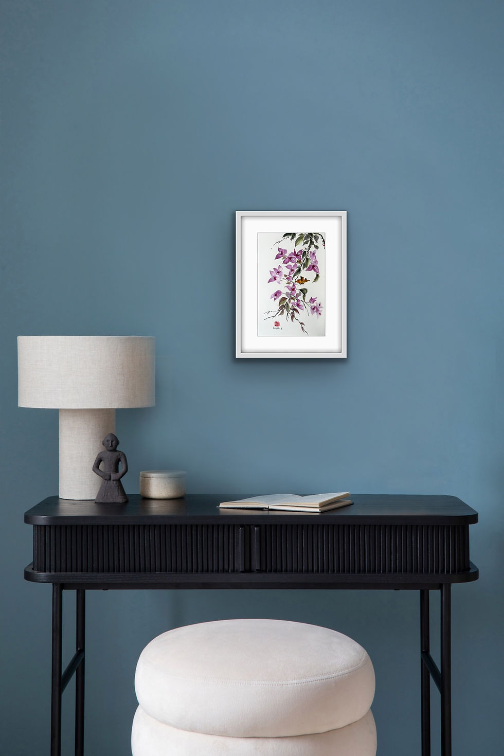 Thumbnail: Soft Blossoms- Bougainvillea & Butterfly Chinese brush painting
