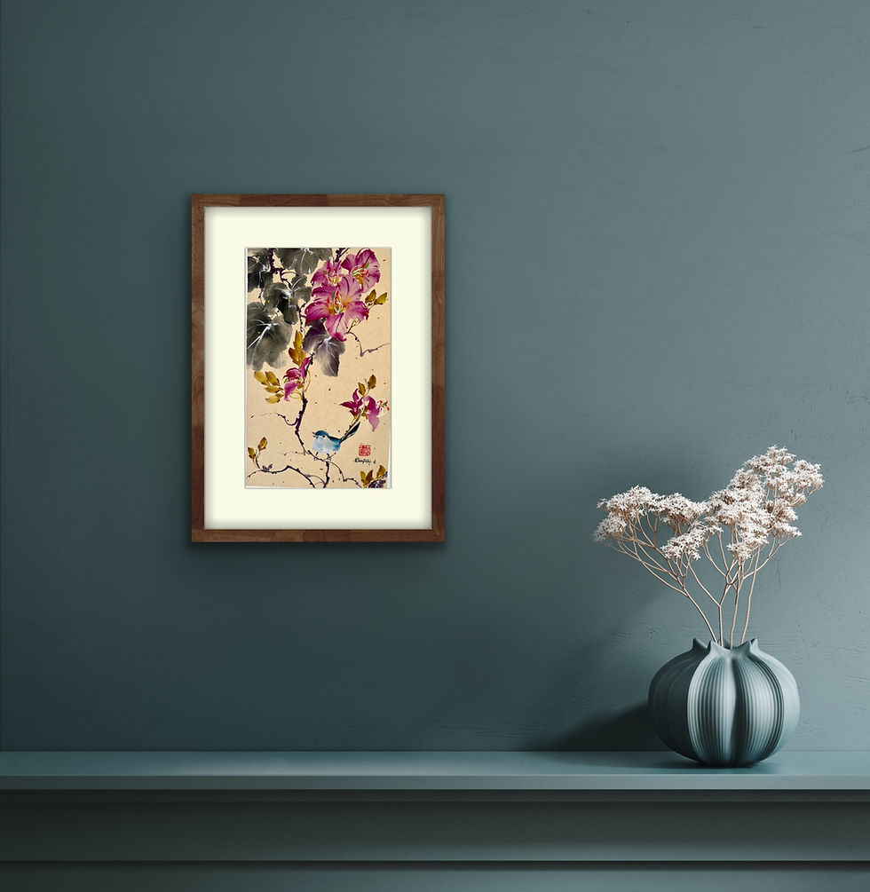 Thumbnail: Lyrical Spring- Bauhinia & bird Chinese brush painting