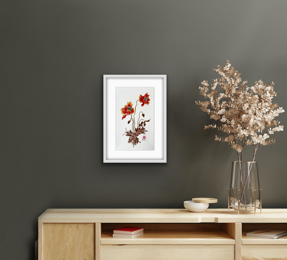 Thumbnail: Autumn Breath- Orange Poppies Chinese brush painting