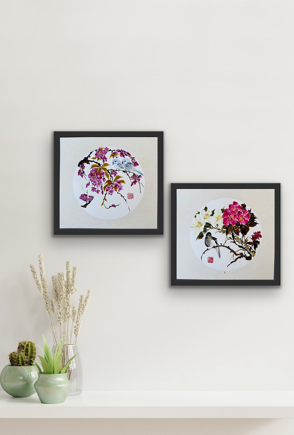 Thumbnail: Spring Rhythm- Plum Blossoms & birds Chinese brush painting