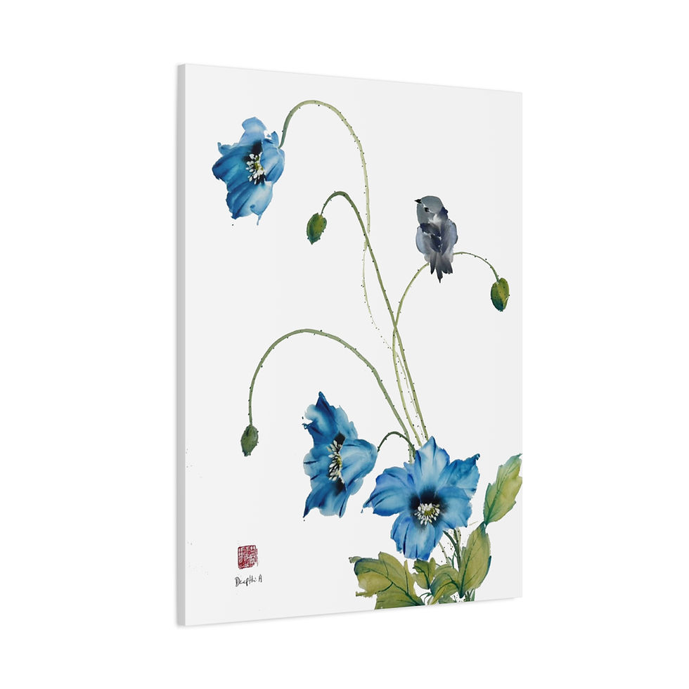 Thumbnail: Matte Canvas, Stretched, 1.25"- Poppies and Bird