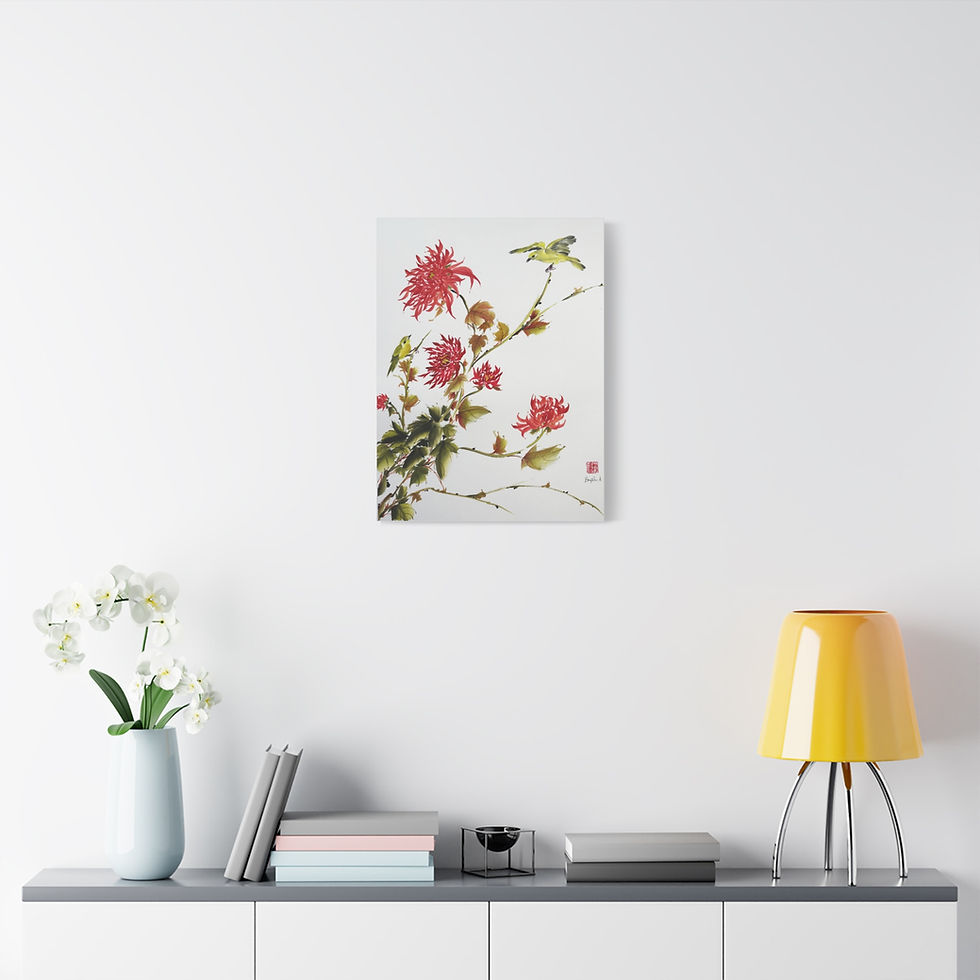 Thumbnail: Matte Canvas, Stretched, 1.25"- Chrysanthemum and Birds