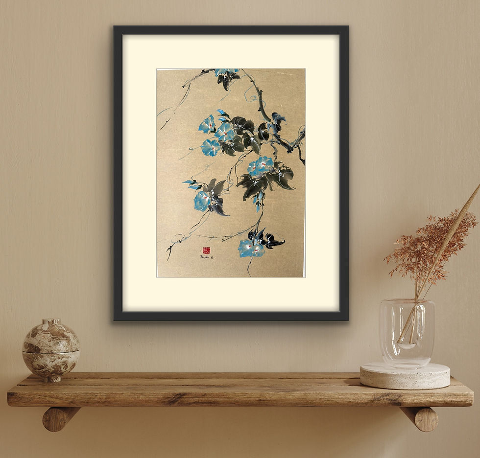 Thumbnail: Breath of Dawn- Blue Morning glories Chinese brush painting