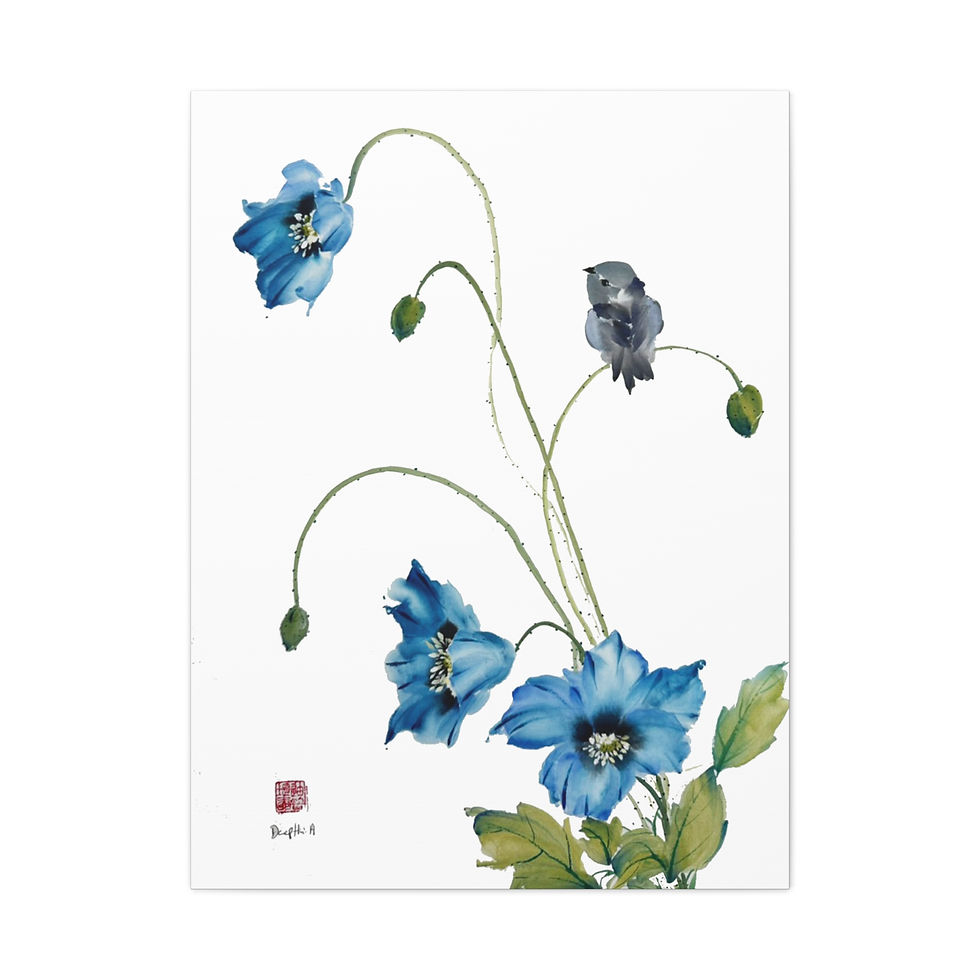 Thumbnail: Matte Canvas, Stretched, 1.25"- Poppies and Bird