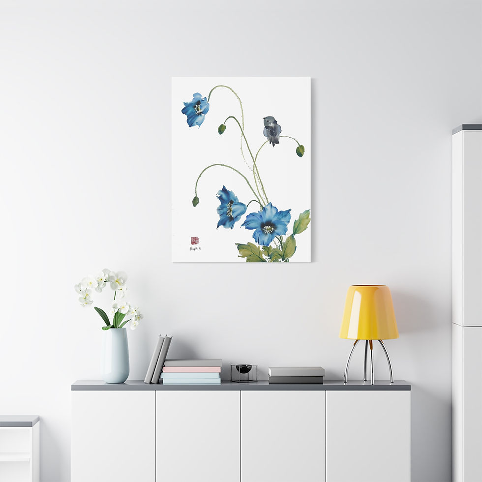 Thumbnail: Matte Canvas, Stretched, 1.25"- Poppies and Bird