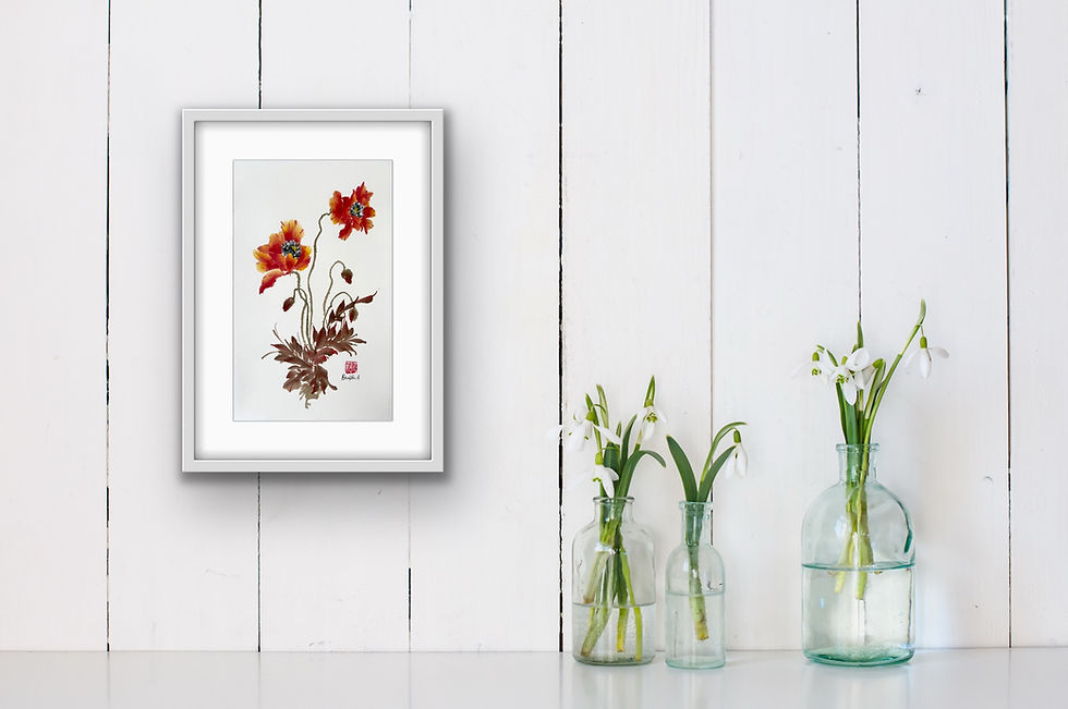 Thumbnail: Autumn Breath- Orange Poppies Chinese brush painting