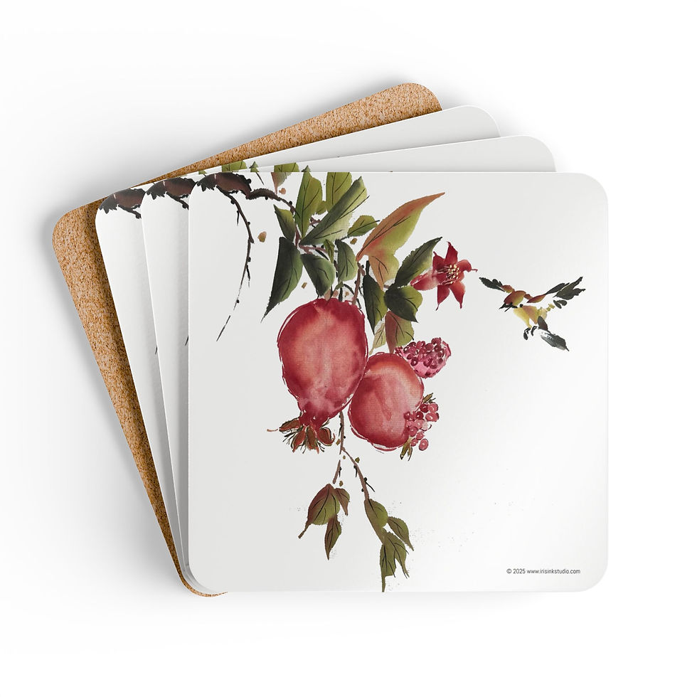 Thumbnail: Pomegranates and Bird-Corkwood Coaster Set