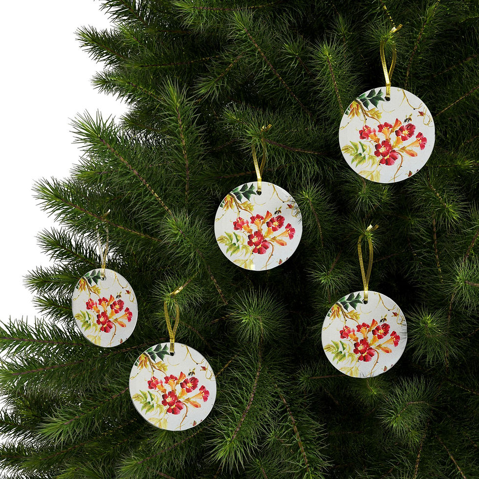 Thumbnail: Trumpet Vine and Bee- Glass Ornaments