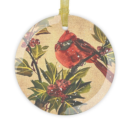 Holly & Cardinal- Glass Ornaments