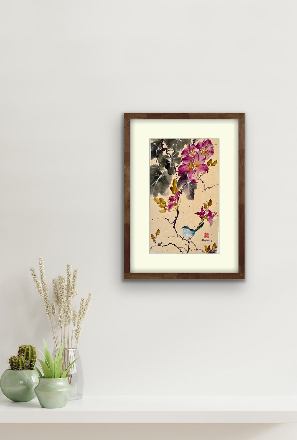 Thumbnail: Lyrical Spring- Bauhinia & bird Chinese brush painting