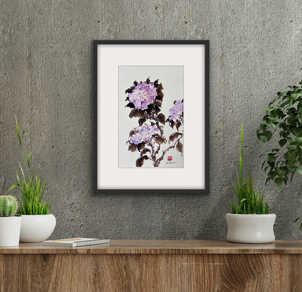 Thumbnail: Violet Serenity- Hydrangeas Chinese brush painting