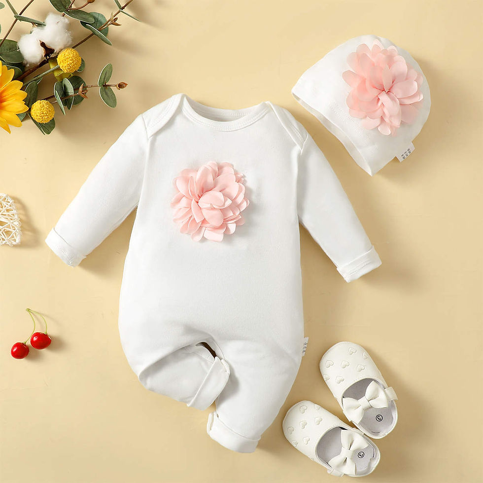 Thumbnail: Peach Newborn Gift Set Onsie and Hat with Flower