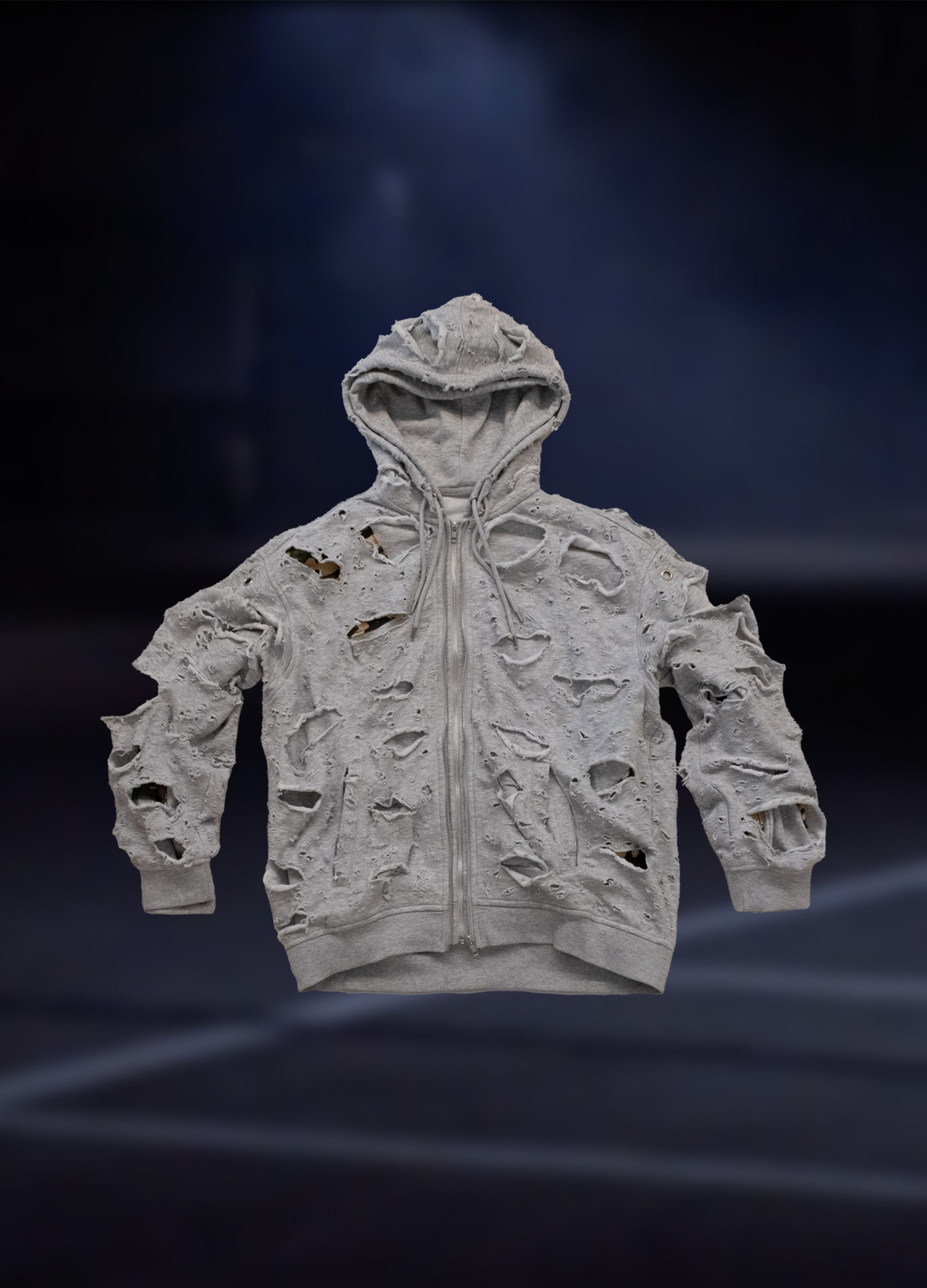 DISTRESSED ZIP HOODIE