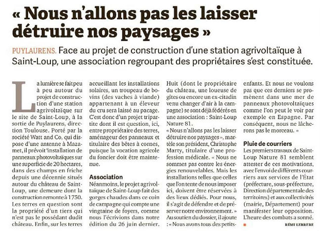 article journal d'ici 24  juillet 30 juillet agri voltaïque lutte contre Puylaurens st Loup 81700