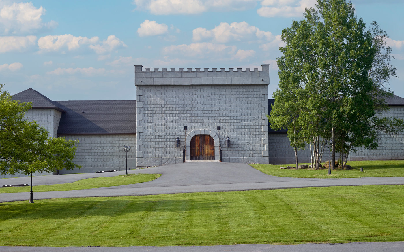 Exterior of Hilltop Castle, an 18-bedroom castle rental on 130 acres in the Pocono Mountains