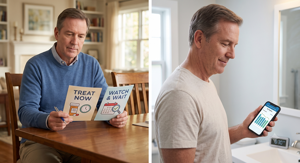 Some men do well treating sooner. Others do well waiting and keeping an eye on things. Neither is automatically right. The best choice depends on you: your symptoms, your health, what bothers you, and what you want. The decision works best when it is made with your doctor and based on good information about how you are doing over time.