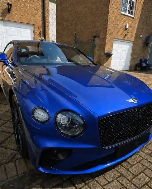 Blue Bentley Continental front, washed and gloss-enhanced in Brighton.