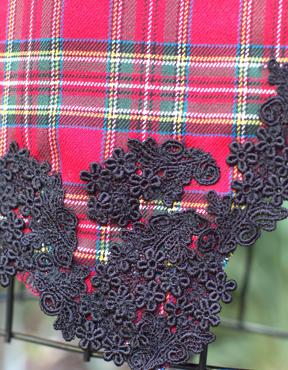 Thumbnail: Close up view of Guipure trim showing floral intricate detail of lace.