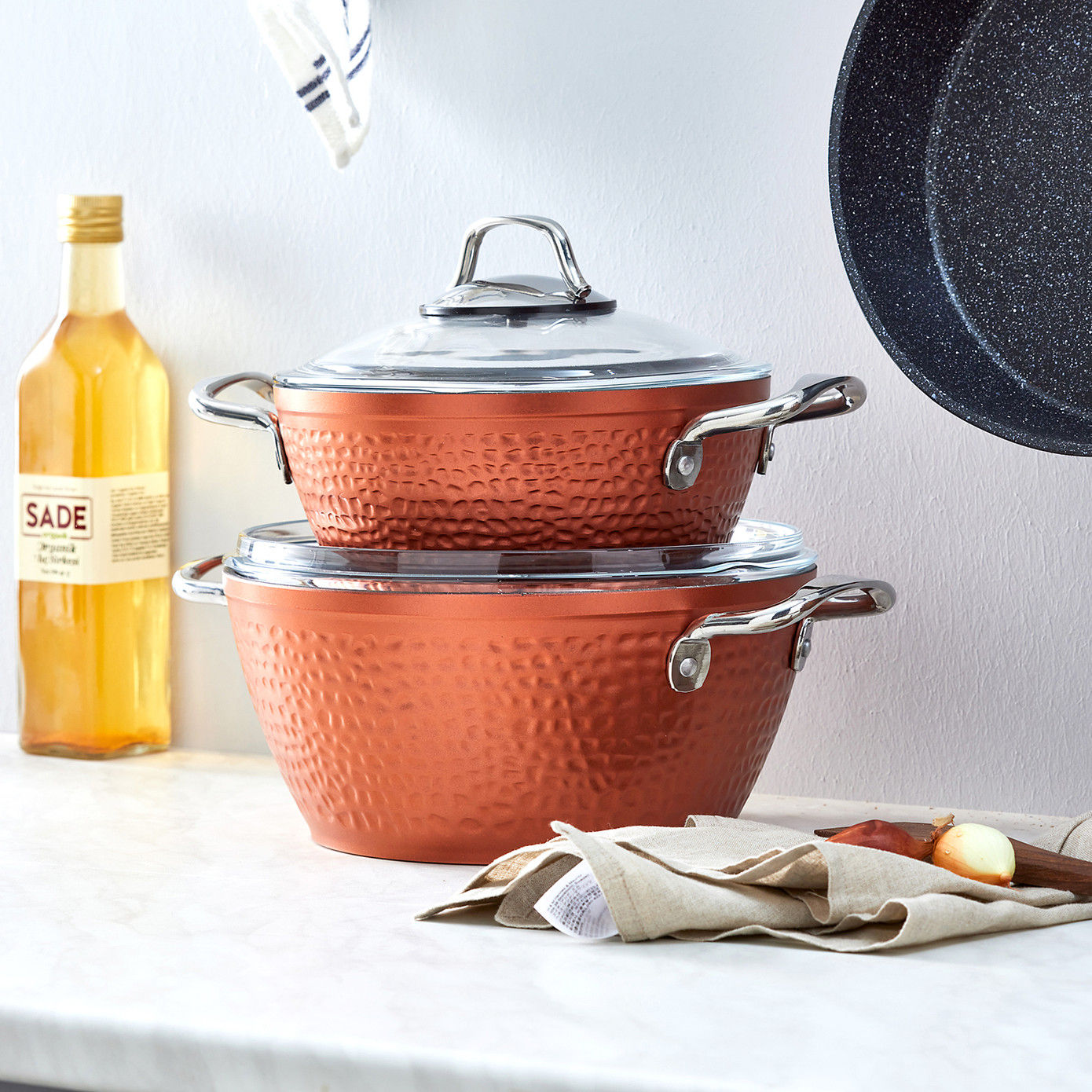 طقم طناجر بيو جرانيت 7 قطع كوبر نحاسي