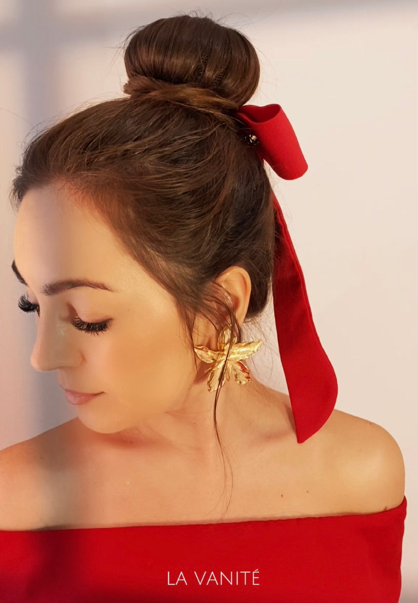 Miniatura: laço vermelho, laço vermelho com pontas, laço de cabelo vermelho, acessório de cabelo vermelho, la vanité acessórios