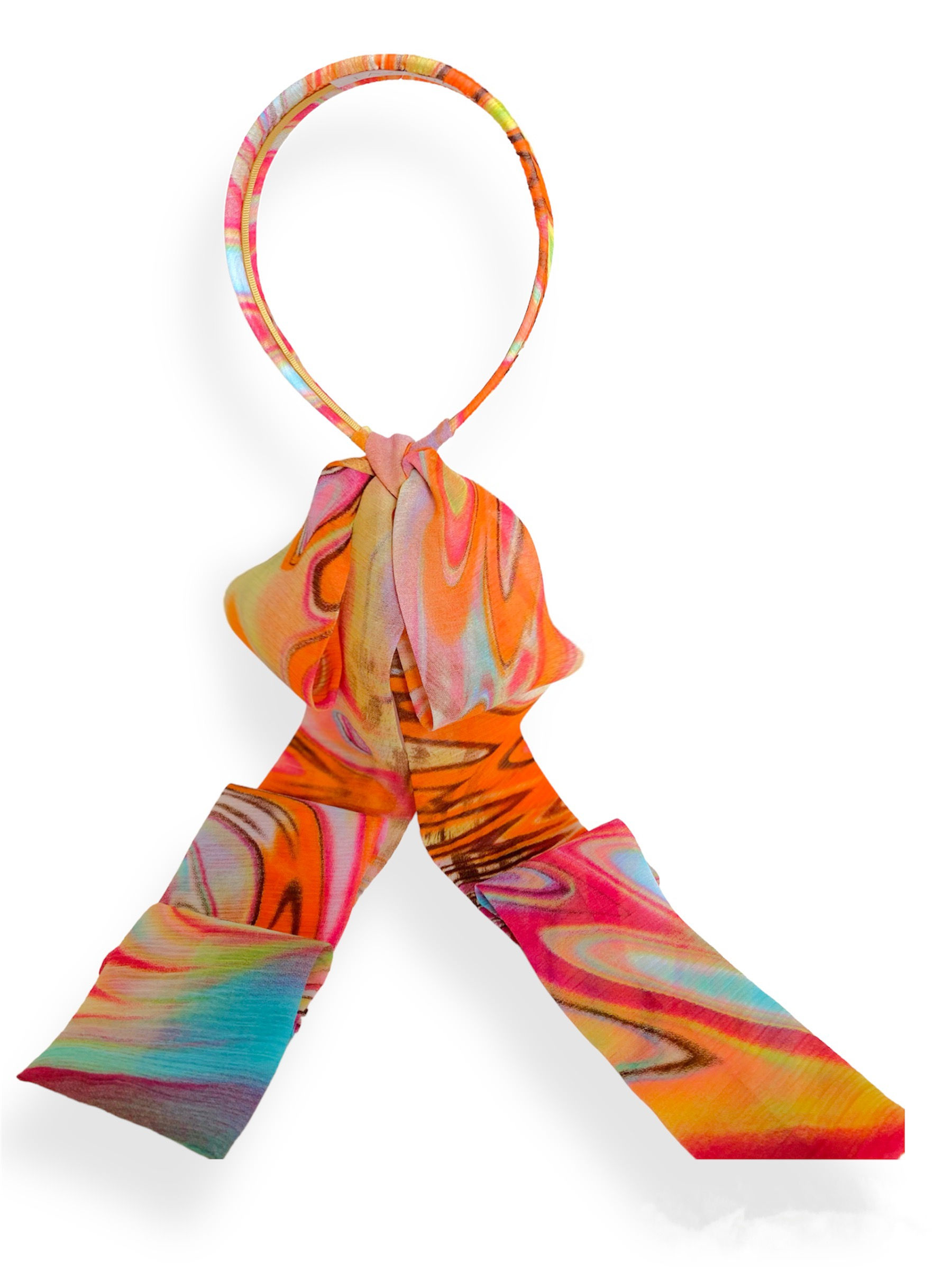 tiara laranja, tiara com laço, tiara estampada, tiara para verão, tiara lenço,