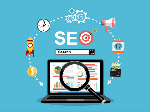 Illustration representing SEO services with search engine optimization analytics, keyword research, website traffic growth, and digital marketing strategy for small businesses and contractors.