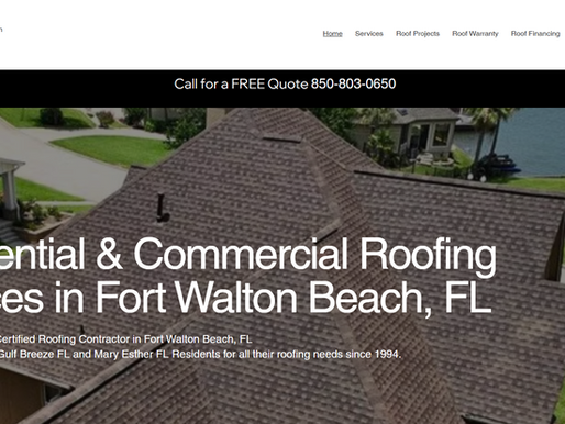 Residential and commercial roofing services in Fort Walton Beach, FL, featuring an aerial view of a professionally installed shingle roof by A&M Construction of NW Florida.