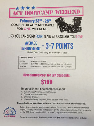 Boost Your Scores with the ACT Bootcamp Weekend - Now Available at a Discounted Price for LVA Students