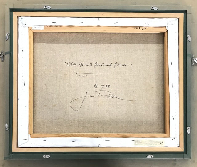 サムネイル： Jan Parker/ヤンパーカー【Still life with fruit and flowers】油彩  1994年 10号 サイン裏書きあり タトウなし8