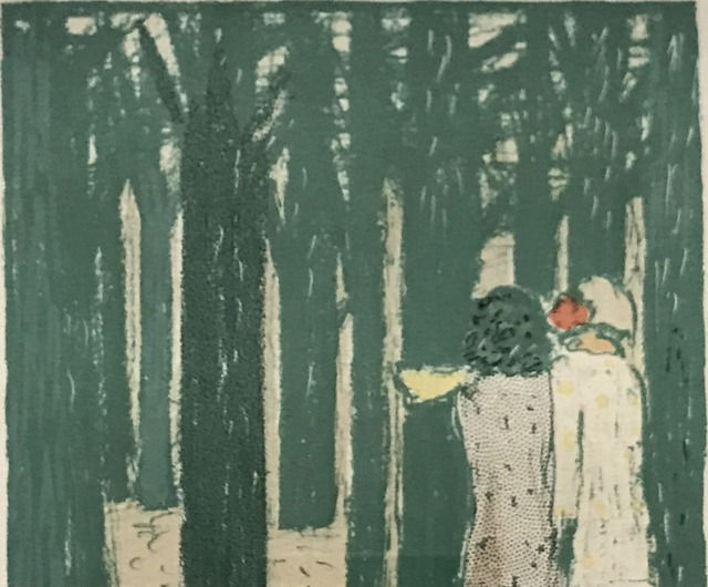 サムネイル： ジャンピエール・カシニョール【森の中二人】リトグラフ 窓寸約21.0 × 約30.0 cm  額寸 約42.5 × 約51.5 cm サインあり3