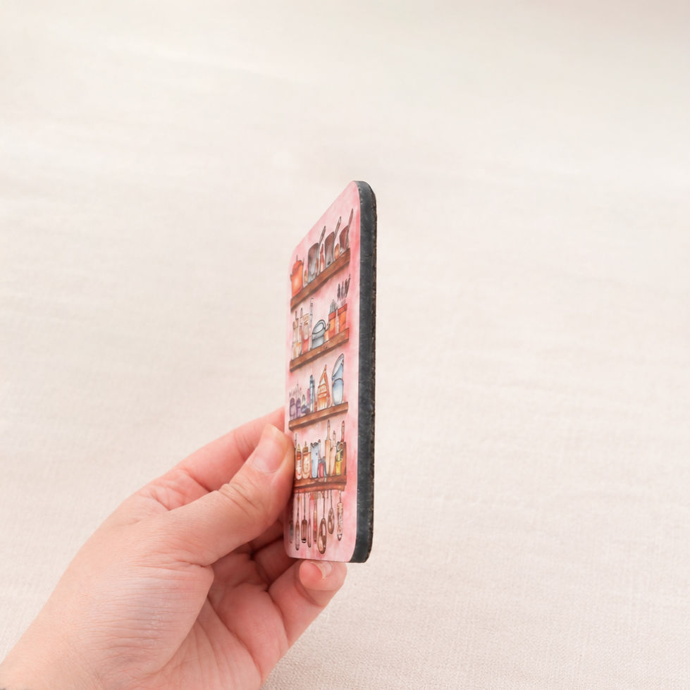 Thumbnail: Side view of The Kitchen coaster showing 4mm thickness and cork backing