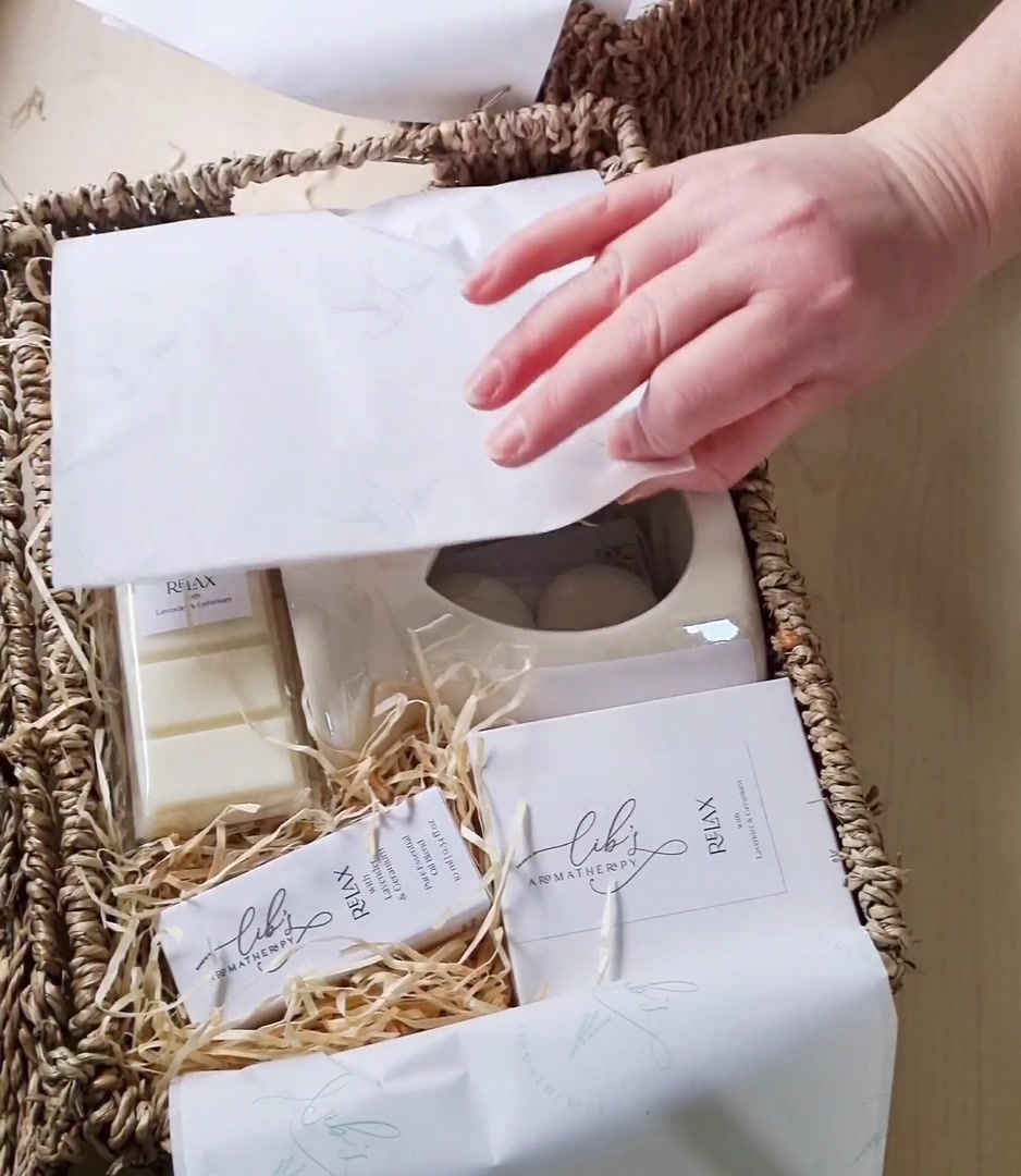 Thumbnail: Video of Lib’s Aromatherapy Luxury Fragrance Hamper being hand packed in eco-friendly packaging