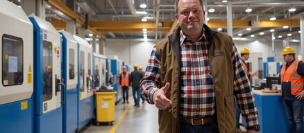 Modern manufacturing with operators and digital dashboards, illustrating an integrated ERP–MRP system coordinating materials planning and production