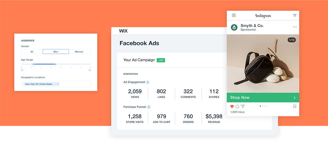Facebook Ads campaign for online accessories store with campaign overview, audience analysis and Instagram ad.