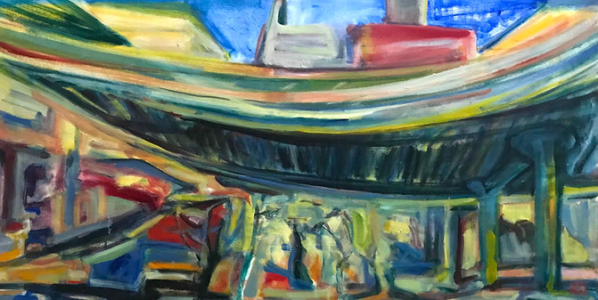 Colorful abstract painting of  an urban highway underpass