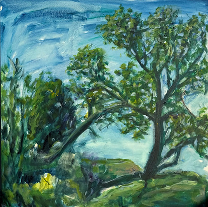 Landscape painting of some trees against a blue sky