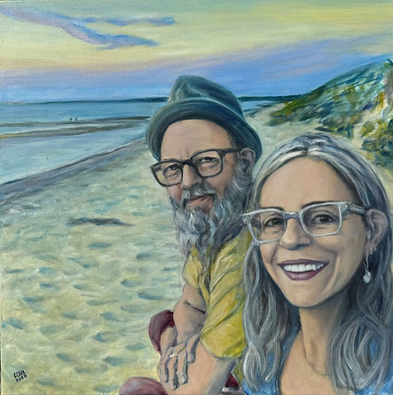 Close up Portrait painting of Susan and Michael on the beach in Cape Cod
