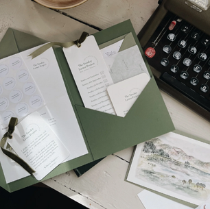 Image of letter writing set and keyboard on a desk