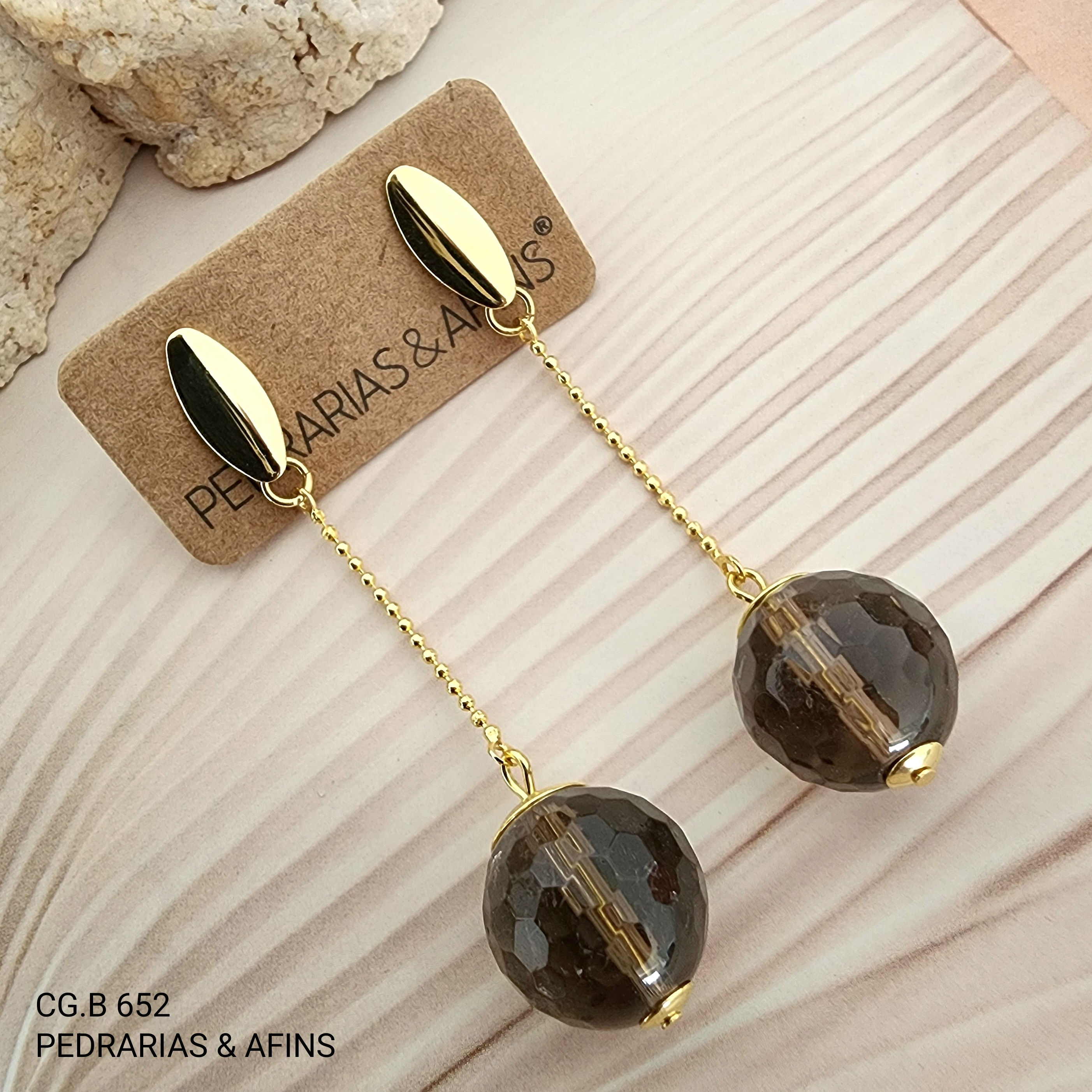 CG.B 652 - Brincos em Quartzo fumê